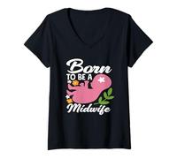 Mujer Diseño floral para bebé nacido para ser comadrona Camiseta Cuello V