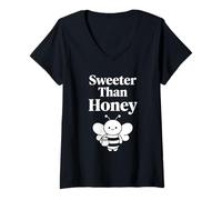 Mujer Diseño gráfico con Cita de una Linda Abeja Kawaii de Sweeter Than Honey Camiseta Cuello V