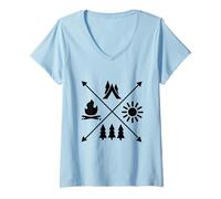 Mujer Diseño Hipster Cross de Iconos de Camping Camiseta Cuello V
