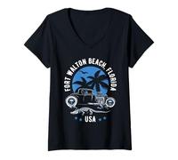 Mujer Diseño Hotrod de Fort Walton Beach Florida Sunset Camiseta Cuello V