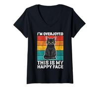 Mujer Diseño humorístico de Gato I'm Overjoyed This Is My Happy Face Camiseta Cuello V