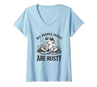 Mujer Diseño Humorístico de Rana con Habilidades Sociales Oxidadas Camiseta Cuello V