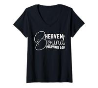 Mujer Diseño Inspirador de Fe: Camino al Cielo Filipenses 3:20 Camiseta Cuello V