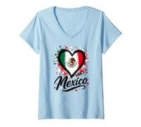 Mujer Diseño Mexicano con Bandera en Forma de corazón para Viajes de Vacaciones con el Lema «Me Encanta México Camiseta Cuello V