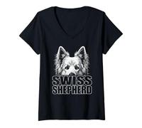 Mujer Diseño moderno de pastor suizo con texto elegante Camiseta Cuello V