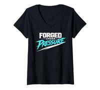 Mujer Diseño Motivacional Forjado bajo presión Camiseta Cuello V