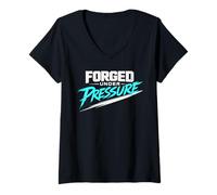 Mujer Diseño Motivacional Forjado bajo presión: mentalidad Fuerte Camiseta Cuello V
