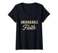Mujer Diseño motivacional simple inspirador de fe inquebrantable Camiseta Cuello V