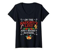 Mujer Diseño navideño de On The Naughty List and I Regret Nothing Camiseta Cuello V