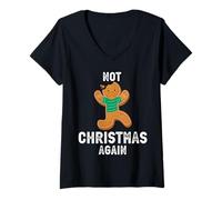 Mujer Diseño navideño Divertido de Not Christmas Again Sad Cookie Camiseta Cuello V
