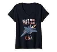 Mujer Diseño Never Poke The Bear Fighter Jet para fanáticos de Estados Unidos Camiseta Cuello V