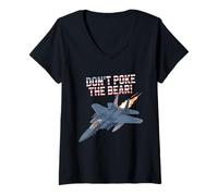 Mujer Diseño Never Poke The Bear Fighter Jet para fanáticos de Estados Unidos Camiseta Cuello V