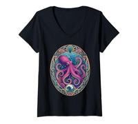 Mujer Diseño Océano Fantasía Pulpo Púrpura Camiseta Cuello V