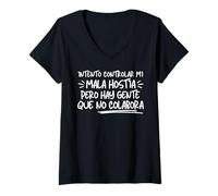 Mujer Diseño Original Intento Controlar Mi Mala Hostia Humor Camiseta Cuello V