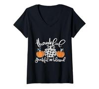 Mujer Diseño Otoñal Bendiciones de Calabaza Camiseta Cuello V