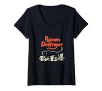 Mujer Diseño para Amantes de los Gatos Ramen Destroyer Camiseta Cuello V