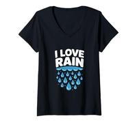 Mujer Diseño para entusiastas de Las Gotas de Lluvia I Love Rain Camiseta Cuello V