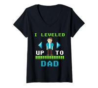 Mujer Diseño para Subir de Nivel con el diseño de «I Leved Up To Dad» para Jugadores Retro Camiseta Cuello V