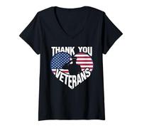 Mujer Diseño patriótico de corazón con Texto Thank You Veterans Camiseta Cuello V