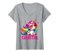Mujer Diseño Personalizado con Nombre de Unicornio de Cristal Camiseta Cuello V