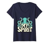 Mujer Diseño Pulpo Espíritu Animal - Ilustración Kraken Marino Camiseta Cuello V
