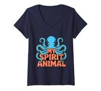 Mujer Diseño Pulpo Espíritu Animal - Ilustración Kraken Marino Camiseta Cuello V