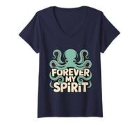 Mujer Diseño Pulpo Espíritu Animal - Ilustración Kraken Marino Camiseta Cuello V