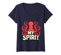 Mujer Diseño Pulpo Espíritu Animal - Ilustración Kraken Marino Camiseta Cuello V