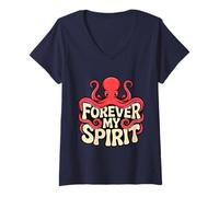 Mujer Diseño Pulpo Espíritu Animal - Ilustración Kraken Marino Camiseta Cuello V