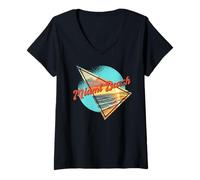 Mujer Diseño Retro de Miami Beach Sunset Miami Beach FL Camiseta Cuello V