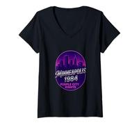 Mujer Diseño Retro de monumentos urbanos de Minneapolis Minnesota 1984 MN Camiseta Cuello V