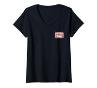 Mujer Diseño Retro de sardinas con Rayas Verticales de Color Azul Claro para Verano Camiseta Cuello V