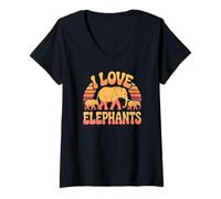 Mujer Diseño Retro de Vida Silvestre «I Love Elephants» Camiseta Cuello V