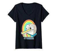 Mujer Diseño retro del escáner CT del arco iris Camiseta Cuello V