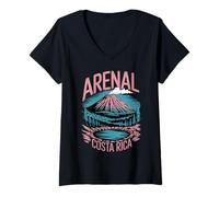 Mujer Diseño retro del volcán Arenal Costa Rica para los amantes de la naturaleza Camiseta Cuello V