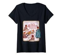 Mujer Diseño Retro Divertido de Parodia Let's Summon Demons Camiseta Cuello V