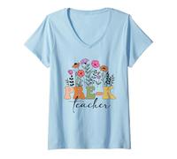 Mujer Diseño Retro Floral para Maestros de Preescolar Camiseta Cuello V
