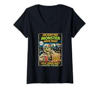 Mujer Diseño Retro Horror Zombie Cine Drive-In Monstruos Camiseta Cuello V