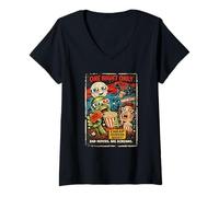 Mujer Diseño Retro Horror Zombie Cine Drive-In Monstruos Camiseta Cuello V