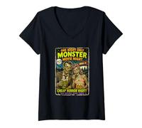 Mujer Diseño Retro Horror Zombie Cine Drive-In Monstruos Camiseta Cuello V