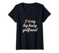 Mujer Diseño romántico con Texto en inglés I Heart My Big Booty Girlfriend Camiseta Cuello V
