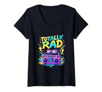 Mujer Diseño totalmente radical de Throwback Party Vibes de los 80 Camiseta Cuello V