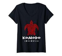 Mujer Diseño Tribal de Playa de Tortuga Marina de Komodo Indonesia Camiseta Cuello V