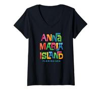 Mujer Diseño Tropical Retro de Anna Maria Island Florida Camiseta Cuello V