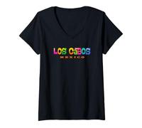 Mujer Diseño Tropical Retro de Los Cabos México Camiseta Cuello V