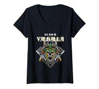 Mujer Diseño Vikingo del Valhalla, Calavera, Guerrero, mitología nórdica, Cuervo Camiseta Cuello V