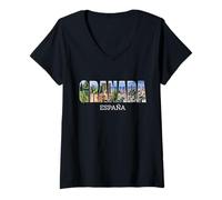 Mujer Diseño Vintage de la prefectura de Granada-Granada Ciudad de Camiseta Cuello V