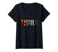 Mujer Diseño vintage de Think Chess Pieces Art, jugador de ajedrez y amante Camiseta Cuello V