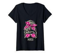 Mujer Diseños de gafas de sol Maria Messy Hair Bun Polkadot Ribbon Camiseta Cuello V