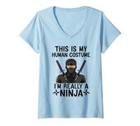Mujer Disfraces Simples de Halloween para Hombres y Mujeres, Divertido Disfraz de Ninja Camiseta Cuello V